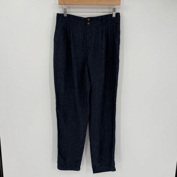 Garnett Hill 100% Linen Straight Leg Trouser Pant Women 6 Blue Casual Beach - Picture 1 of 9